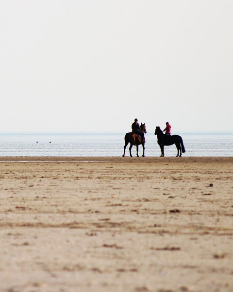 À cheval sur les plages de la Baie de st-Brieuc, Bretagne